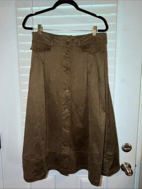 Hunter olive green Button-Front A-Line Skirt